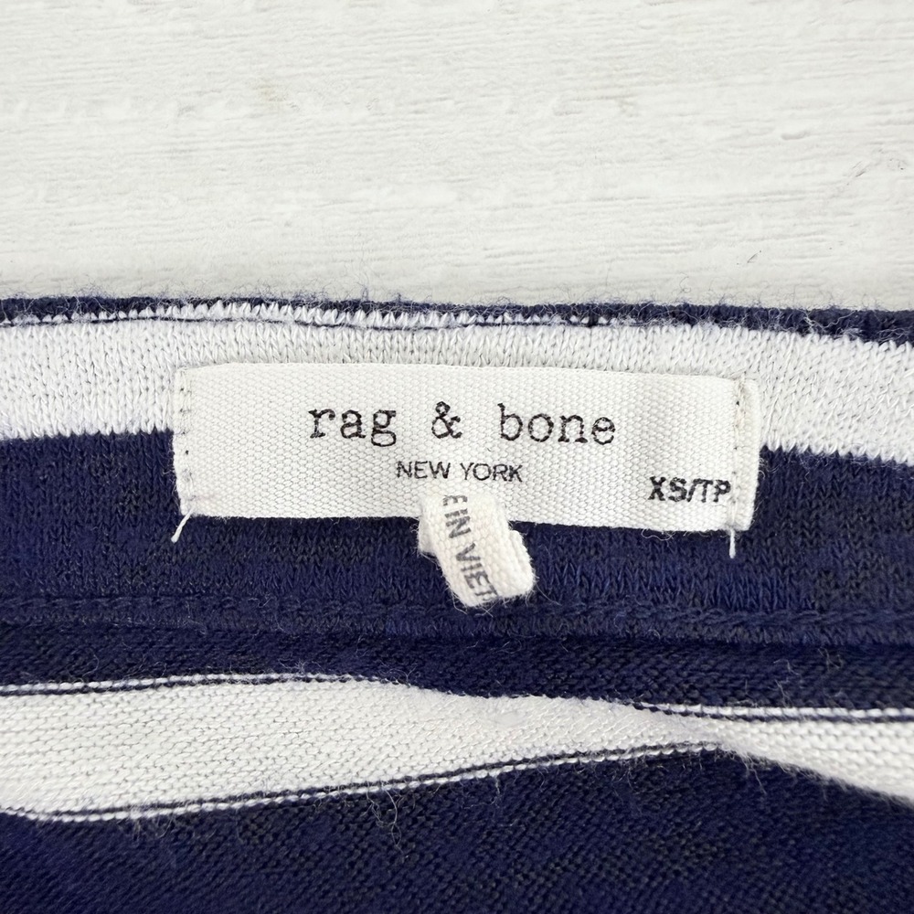 Rag & Bone Striped Long Sleeve Top Womens XS Navy White Boat Neck Rayon Blend - Picture 8 of 14